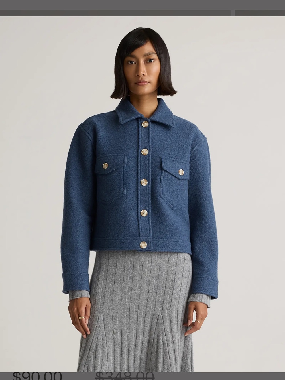 Quince merino wool M Blue Wool-Blend Button Front Jacket